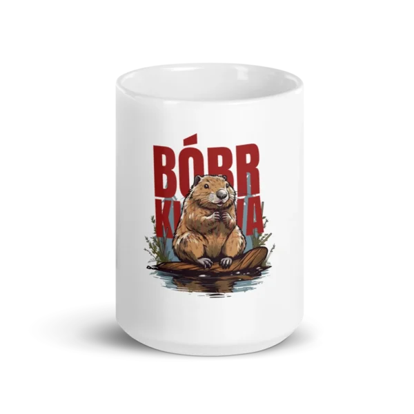 Mug with beaver image and text "Bóbr Kurwa"