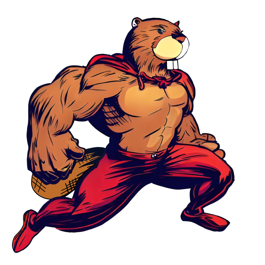 Muscular shirtless beaver superhero