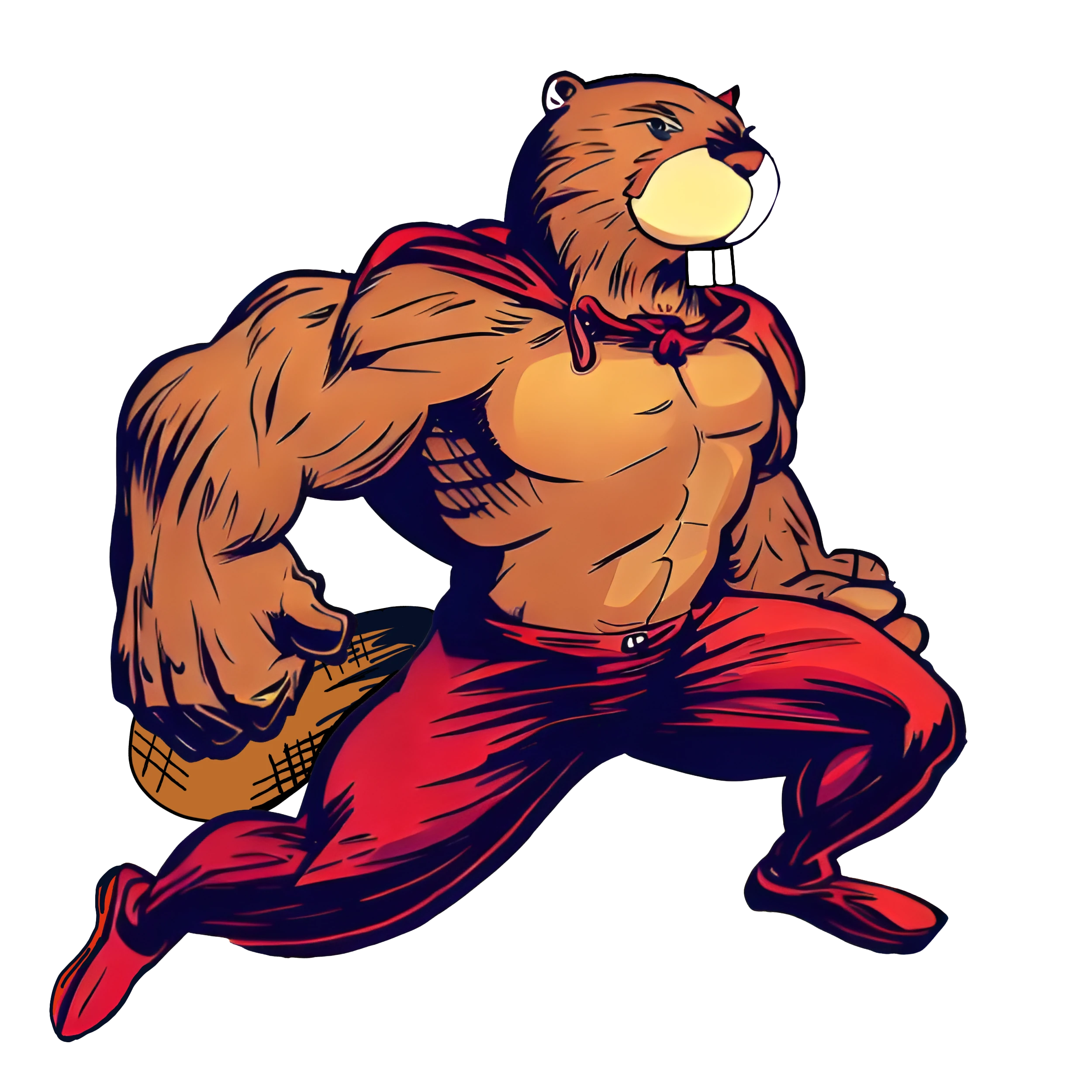 Muscular shirtless beaver superhero